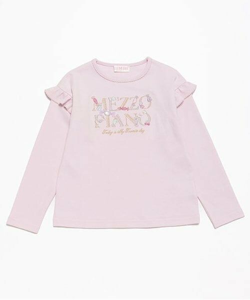 mezzo piano / メゾピアノ Tシャツ | 【人気商品再入荷】【直営店で取り扱い無し】キャンディロゴ　肩フリル長袖Ｔシャツ（ライト ピンク）