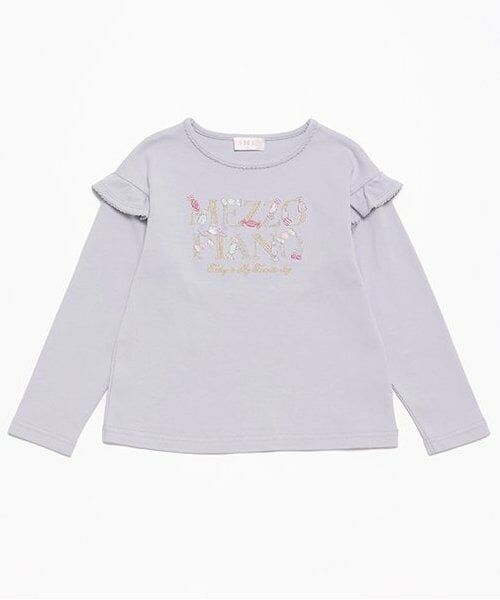 mezzo piano / メゾピアノ Tシャツ | 【人気商品再入荷】【直営店で取り扱い無し】キャンディロゴ　肩フリル長袖Ｔシャツ（ラベンダー）