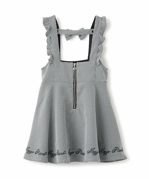 mezzo piano / メゾピアノ ミニ丈・ひざ丈ワンピース | 【人気商品再入荷】【直営店で取り扱い無し】フロントジップ裾ロゴ　ジャンパースカート（黒）