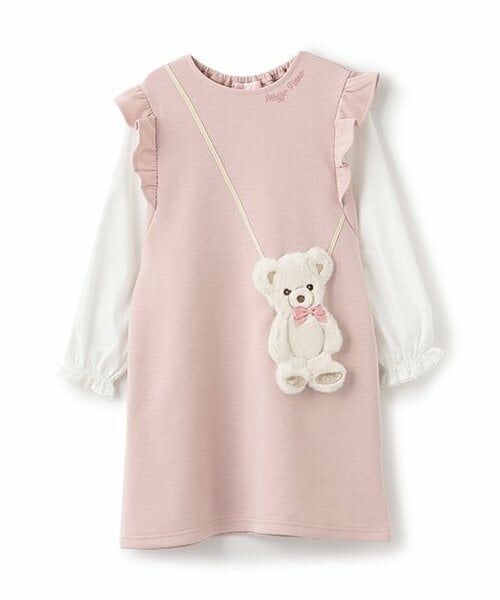 mezzo piano / メゾピアノ ミニ丈・ひざ丈ワンピース | ★クマポシェット風　袖切替カットワンピース（ピンク）