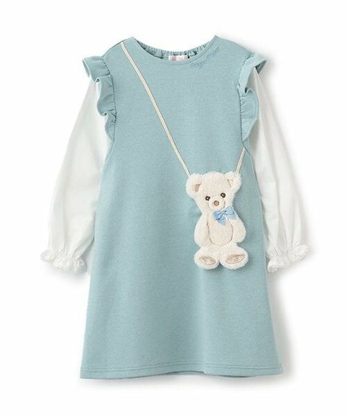 mezzo piano / メゾピアノ ミニ丈・ひざ丈ワンピース | ★クマポシェット風　袖切替カットワンピース（サックス）