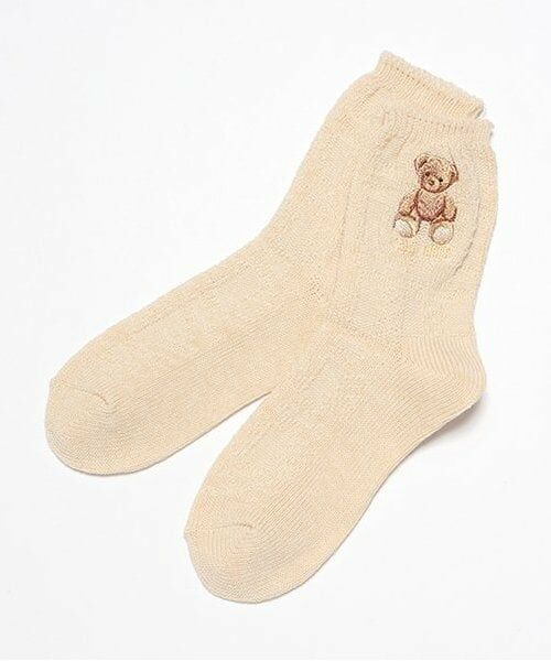 mezzo piano / メゾピアノ ソックス | 6023426：クマ刺繍リブソックス（薄ベージュ）