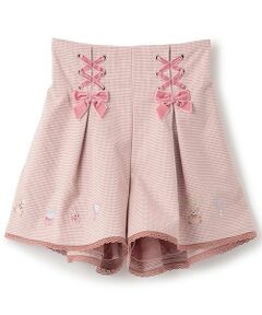 mezzo piano / メゾピアノ ショート・ハーフ・半端丈パンツ | 【人気商品再入荷】【直営店で取り扱い無し】クマ刺しゅうレースアップ　キュロットスカート