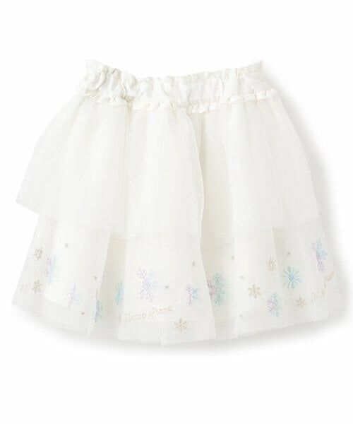 mezzo piano / メゾピアノ ミニ・ひざ丈スカート | 【人気商品再入荷】【直営店で取り扱い無し】雪の結晶刺しゅう チュールスカート(オフ ホワイト)