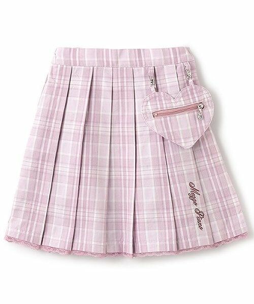 mezzo piano / メゾピアノ ミニ・ひざ丈スカート | 【人気商品再入荷】【直営店で取り扱い無し】ハートポーチつきチェックプリーツスカート(ピンク)