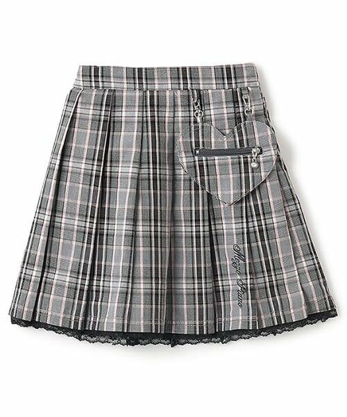 mezzo piano / メゾピアノ ミニ・ひざ丈スカート | 【人気商品再入荷】【直営店で取り扱い無し】ハートポーチつきチェックプリーツスカート(グレー)