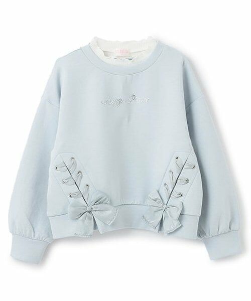 mezzo piano / メゾピアノ スウェット | 【人気商品再入荷】【直営店で取り扱い無し】レースアップリボン　レイヤードトレーナー（サックス）