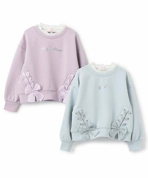 mezzo piano / メゾピアノ スウェット | 【人気商品再入荷】【直営店で取り扱い無し】レースアップリボン　レイヤードトレーナー | 詳細5