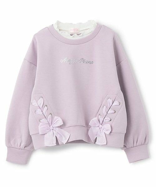 mezzo piano / メゾピアノ スウェット | 【人気商品再入荷】【直営店で取り扱い無し】レースアップリボン　レイヤードトレーナー（ライラック）