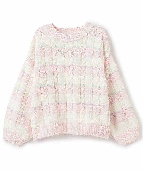 mezzo piano / メゾピアノ ニット・セーター | 【人気商品再入荷】【直営店で取り扱い無し】ボーダーモールニット　プルオーバー（ピンク）