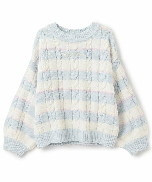 mezzo piano / メゾピアノ ニット・セーター | 【人気商品再入荷】【直営店で取り扱い無し】ボーダーモールニット　プルオーバー（サックス）