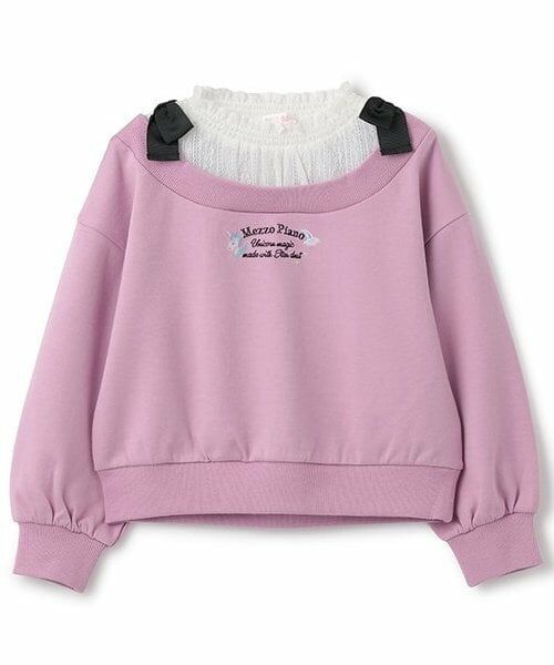 mezzo piano / メゾピアノ スウェット | 【人気商品再入荷】【直営店で取り扱い無し】肩リボンレイヤード風トレーナー（ライラック）