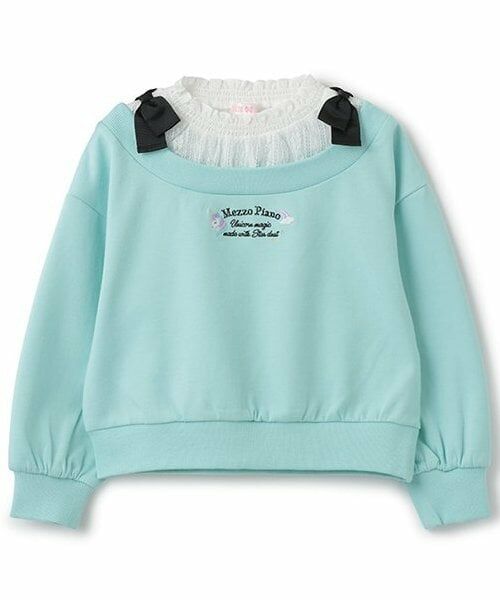 mezzo piano / メゾピアノ スウェット | 【人気商品再入荷】【直営店で取り扱い無し】肩リボンレイヤード風トレーナー（ミント）