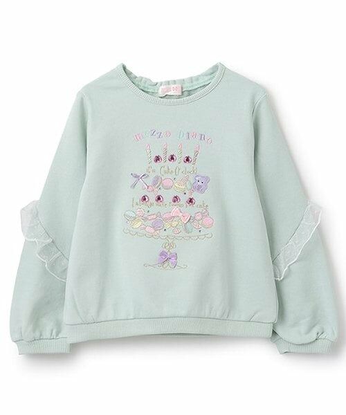 mezzo piano / メゾピアノ スウェット | ★切替フリル　ケーキトレーナー（エメラルド グリーン）