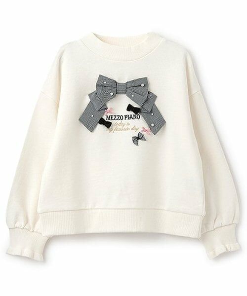 mezzo piano / メゾピアノ スウェット | 【人気商品再入荷】【直営店で取り扱い無し】チェックリボン　トレーナー（オフ ホワイト）