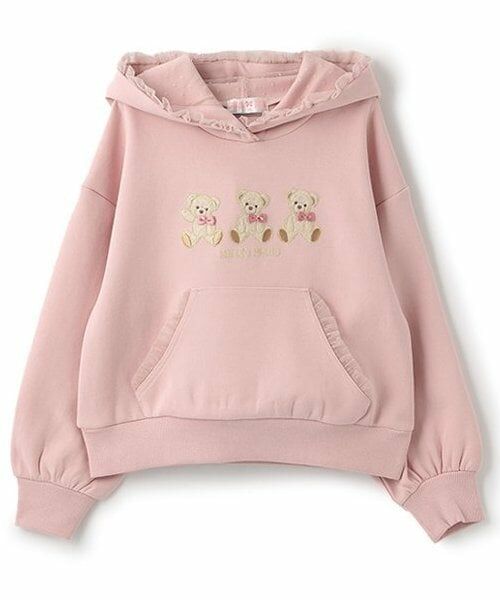 mezzo piano / メゾピアノ パーカー | 【人気商品再入荷】【直営店で取り扱い無し】クマアップリケ　パーカ（ピンク）