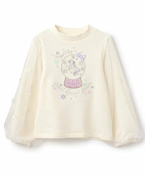 mezzo piano / メゾピアノ スウェット | 【人気商品再入荷】【直営店で取り扱い無し】袖チュール　ユニコーントレーナー（アイボリー）