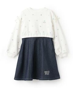 mezzo piano / メゾピアノ ミニ丈・ひざ丈ワンピース | 【人気商品再入荷】【直営店で取り扱い無し】プチハート刺しゅう　ドッキングワンピース