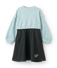 mezzo piano / メゾピアノ ミニ丈・ひざ丈ワンピース | 【人気商品再入荷】【直営店で取り扱い無し】プチハート刺しゅう　ドッキングワンピース