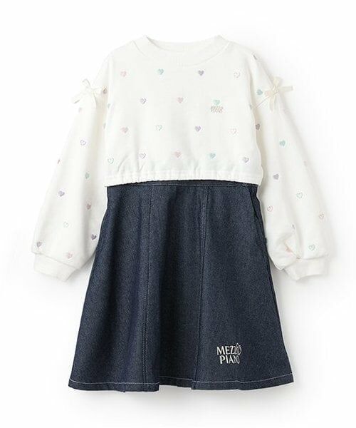 mezzo piano / メゾピアノ ミニ丈・ひざ丈ワンピース | 【人気商品再入荷】【直営店で取り扱い無し】プチハート刺しゅう　ドッキングワンピース（オフ ホワイト）