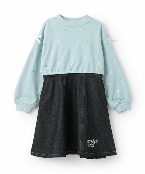 mezzo piano / メゾピアノ ミニ丈・ひざ丈ワンピース | 【人気商品再入荷】【直営店で取り扱い無し】プチハート刺しゅう　ドッキングワンピース（ミント）