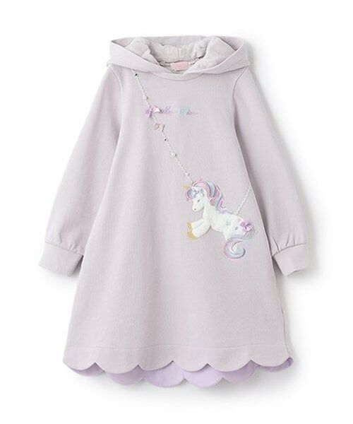 mezzo piano / メゾピアノ ミニ丈・ひざ丈ワンピース | ★ユニコーンポシェット風パーカワンピース（ラベンダー）