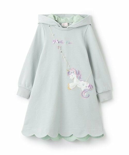 mezzo piano / メゾピアノ ミニ丈・ひざ丈ワンピース | ★ユニコーンポシェット風パーカワンピース（ミント）