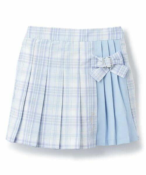 mezzo piano / メゾピアノ ショート・ハーフ・半端丈パンツ | 【人気商品再入荷】【直営店で取り扱い無し】チェック切替　プリーツスカパン（サックス）