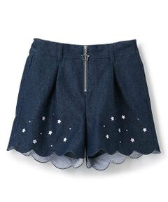 mezzo piano / メゾピアノ ショート・ハーフ・半端丈パンツ | 【人気商品再入荷】【直営店で取り扱い無し】フロントZIP　裾スカラップ星刺しゅうショートパンツ