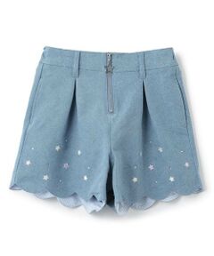 mezzo piano / メゾピアノ ショート・ハーフ・半端丈パンツ | 【人気商品再入荷】【直営店で取り扱い無し】フロントZIP　裾スカラップ星刺しゅうショートパンツ