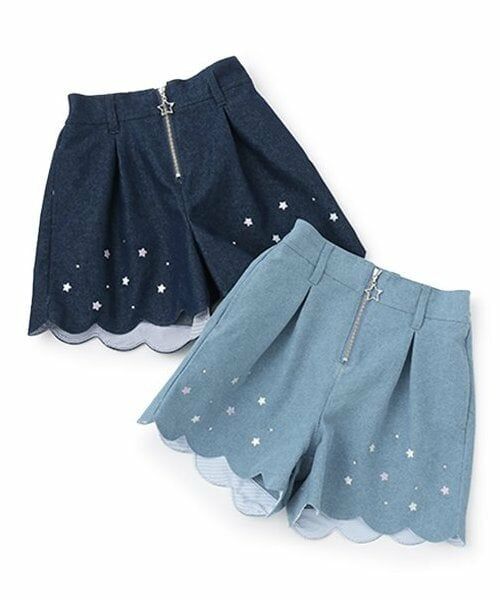 mezzo piano / メゾピアノ ショート・ハーフ・半端丈パンツ | 【人気商品再入荷】【直営店で取り扱い無し】フロントZIP　裾スカラップ星刺しゅうショートパンツ | 詳細11