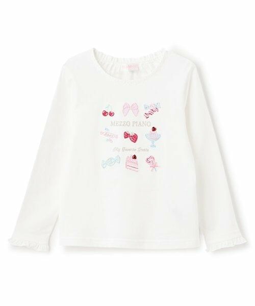 mezzo piano / メゾピアノ Tシャツ | 【人気商品再入荷】【直営店で取り扱い無し】イチゴスウィーツ長袖Tシャツ（オフ ホワイト）