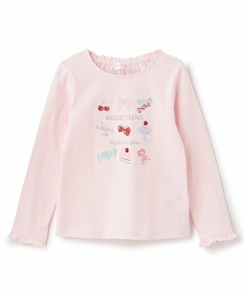 mezzo piano / メゾピアノ Tシャツ | 【人気商品再入荷】【直営店で取り扱い無し】イチゴスウィーツ長袖Tシャツ（ピンク）