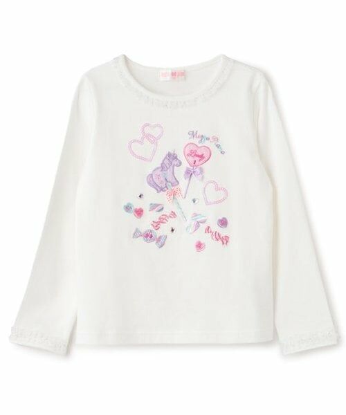 mezzo piano / メゾピアノ Tシャツ | 【人気商品再入荷】【直営店で取り扱い無し】ユニコーンキャンディ刺繍長袖Ｔシャツ（オフ ホワイト）