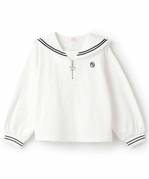 mezzo piano / メゾピアノ Tシャツ | 【人気商品再入荷】【直営店で取り扱い無し】セーラーカラー　ジッププルオーバー（オフ ホワイト）