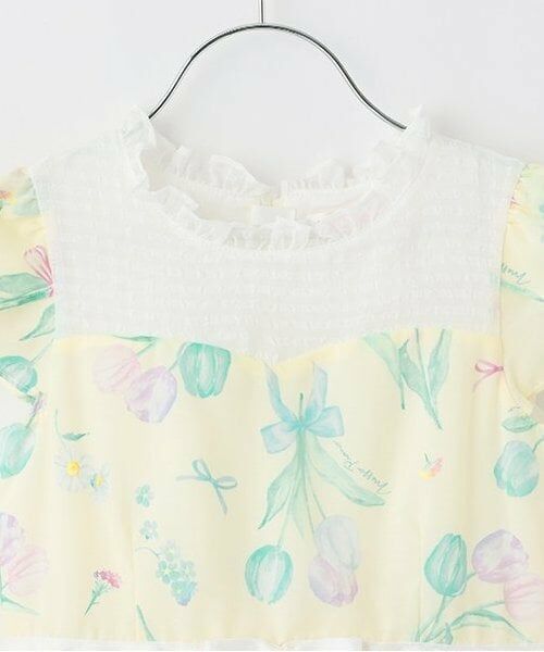 mezzo piano / メゾピアノ ミニ丈・ひざ丈ワンピース | 【人気商品再入荷】【直営店で取り扱い無し】チューリップ柄ウエストリボンワンピース | 詳細2