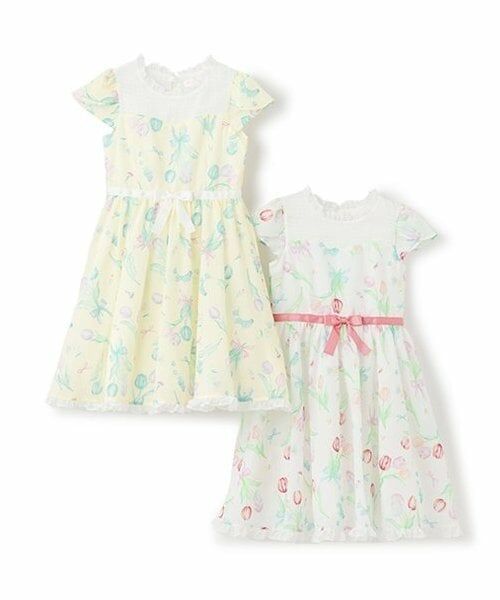 mezzo piano / メゾピアノ ミニ丈・ひざ丈ワンピース | 【人気商品再入荷】【直営店で取り扱い無し】チューリップ柄ウエストリボンワンピース | 詳細8