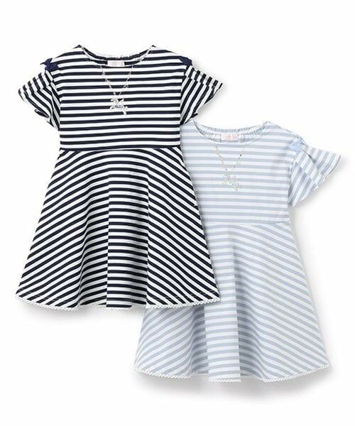 mezzo piano / メゾピアノ ミニ丈・ひざ丈ワンピース | 【人気商品再入荷】【直営店で取り扱い無し】ネックレス刺繍　ボーダーカットワンピース | 詳細13