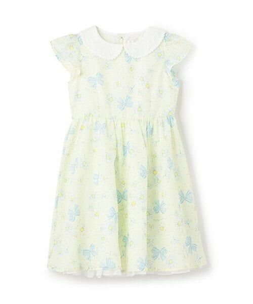 mezzo piano / メゾピアノ ミニ丈・ひざ丈ワンピース | 【人気商品再入荷】【直営店で取り扱い無し】衿つき　マーガレット柄ワンピース（レモン イエロー）