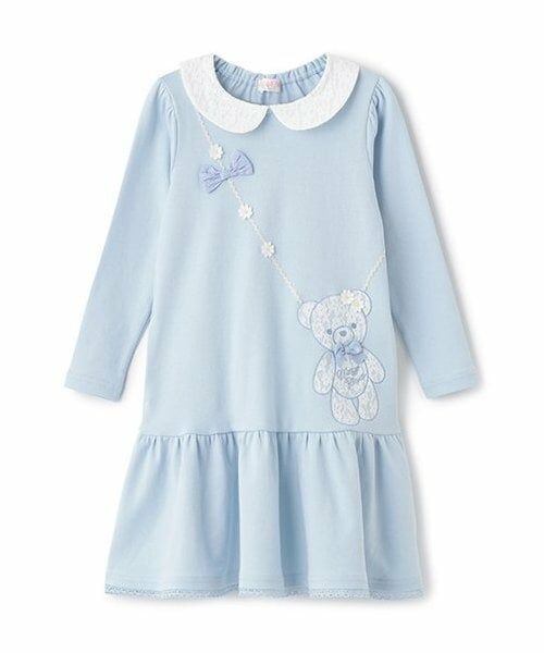 mezzo piano / メゾピアノ ミニ丈・ひざ丈ワンピース | 【人気商品再入荷】【直営店で取り扱い無し】花クマポシェット　カットワンピース（サックス）