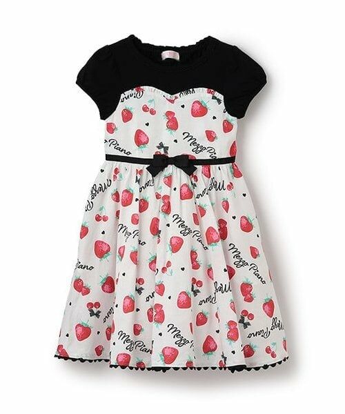 mezzo piano / メゾピアノ ミニ丈・ひざ丈ワンピース | 【人気商品再入荷】【直営店で取り扱い無し】イチゴ柄パフスリーブ　ドッキングワンピース（オフ ホワイト）