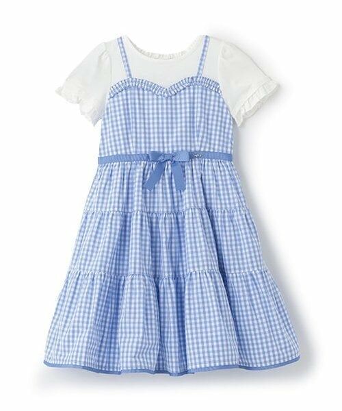 mezzo piano / メゾピアノ ミニ丈・ひざ丈ワンピース | 【人気商品再入荷】【直営店で取り扱い無し】ギンガムティアードドッキングワンピース（サックス）