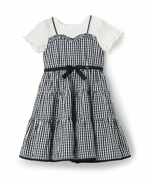 mezzo piano / メゾピアノ ミニ丈・ひざ丈ワンピース | 【人気商品再入荷】【直営店で取り扱い無し】ギンガムティアードドッキングワンピース（黒）