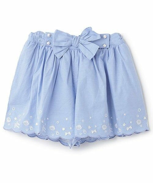 mezzo piano / メゾピアノ ショート・ハーフ・半端丈パンツ | 【人気商品再入荷】【直営店で取り扱い無し】シェルスカラップ刺しゅうキュロットスカート（サックス）