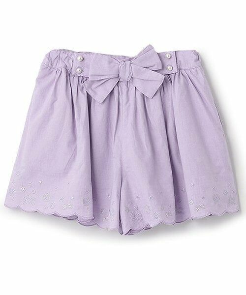 mezzo piano / メゾピアノ ショート・ハーフ・半端丈パンツ | 【人気商品再入荷】【直営店で取り扱い無し】シェルスカラップ刺しゅうキュロットスカート（ラベンダー）