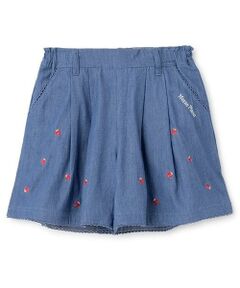 mezzo piano / メゾピアノ ショート・ハーフ・半端丈パンツ | 【人気商品再入荷】【直営店で取り扱い無し】デニム・ギンガム　イチゴ刺しゅうキュロットスカート