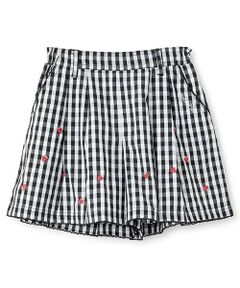 mezzo piano / メゾピアノ ショート・ハーフ・半端丈パンツ | 【人気商品再入荷】【直営店で取り扱い無し】デニム・ギンガム　イチゴ刺しゅうキュロットスカート