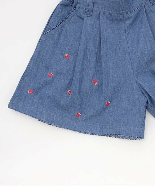 mezzo piano / メゾピアノ ショート・ハーフ・半端丈パンツ | 【人気商品再入荷】【直営店で取り扱い無し】デニム・ギンガム　イチゴ刺しゅうキュロットスカート | 詳細6