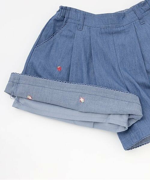 mezzo piano / メゾピアノ ショート・ハーフ・半端丈パンツ | 【人気商品再入荷】【直営店で取り扱い無し】デニム・ギンガム　イチゴ刺しゅうキュロットスカート | 詳細7