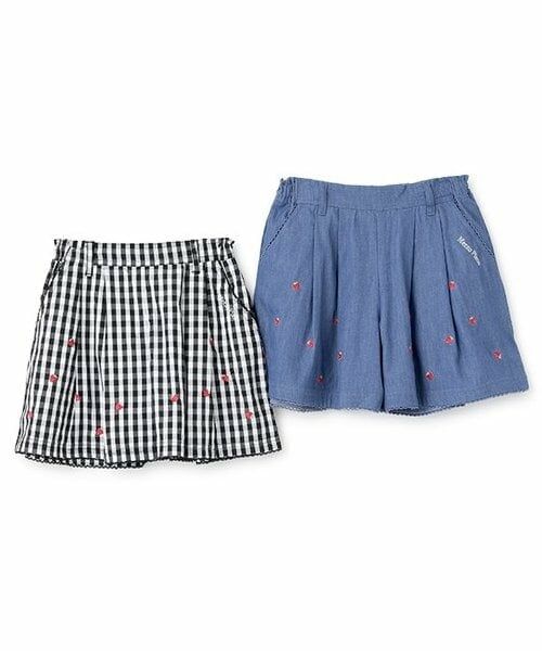 mezzo piano / メゾピアノ ショート・ハーフ・半端丈パンツ | 【人気商品再入荷】【直営店で取り扱い無し】デニム・ギンガム　イチゴ刺しゅうキュロットスカート | 詳細9